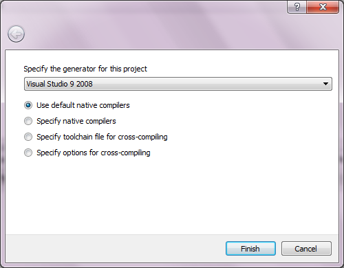 CMake generator selection