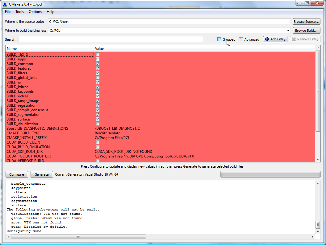 CMake configure result